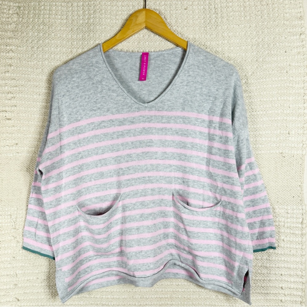 ZAKET & PLOVER gray and pink striped v-neck dolman sleeve sweater EXTRA SMALL